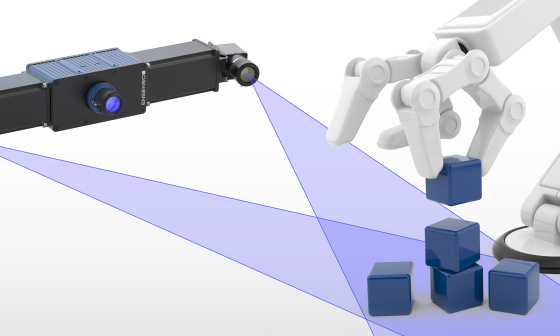 机械臂堆叠箱子和 Ensenso 3D 相机的示意图。