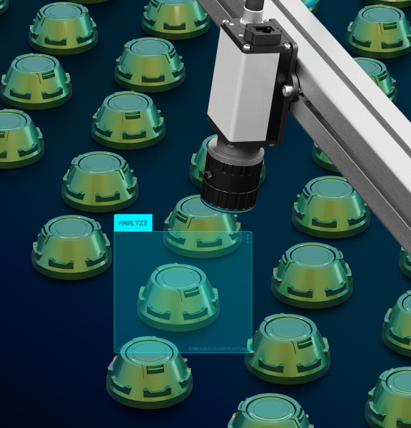 利用人工智能对传送带上的零件进行质量检测。