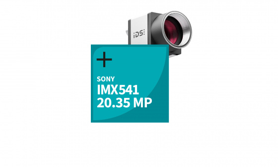 显示 uEye+ CP 摄像头，前方区域标有传感器名称 IMX541 和分辨率 2000 万像素的文本