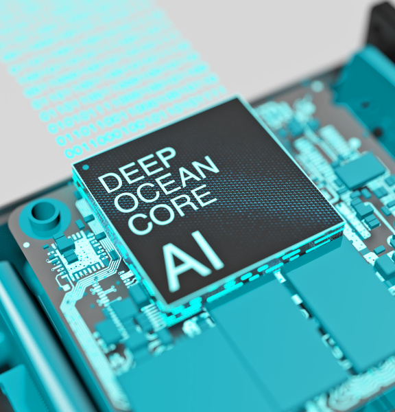 电路板上突出显示了写有 DEEP OCEAN CORE AI 的芯片