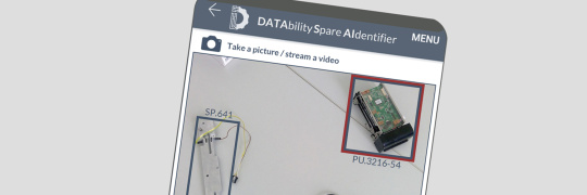 DATAbility Spare AIdentifier 的螢幕截圖，顯示已識別的備用零件。