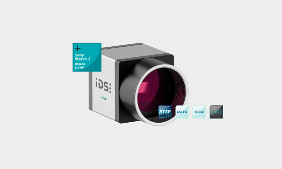 IDS ueye SCP 监控摄像机，带索尼 Starvis 2、RTSP、MJEG、H264、REC 图标
