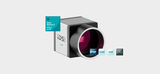 IDS ueye SCP 监控摄像机，带索尼 Starvis 2、RTSP、MJEG、H264、REC 图标