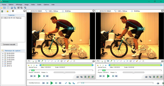 比较 Kinovea 软件中两种姿势的角度尺寸