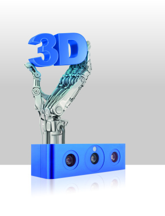机器手从 Ensenso 摄像机中伸出，拿着 3D 文字。