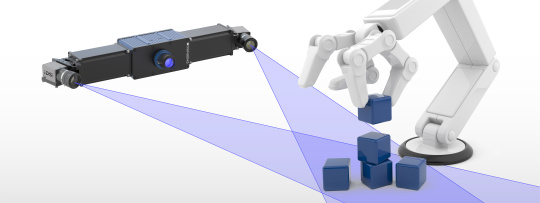 机械臂堆叠箱子和 Ensenso 3D 相机的示意图。