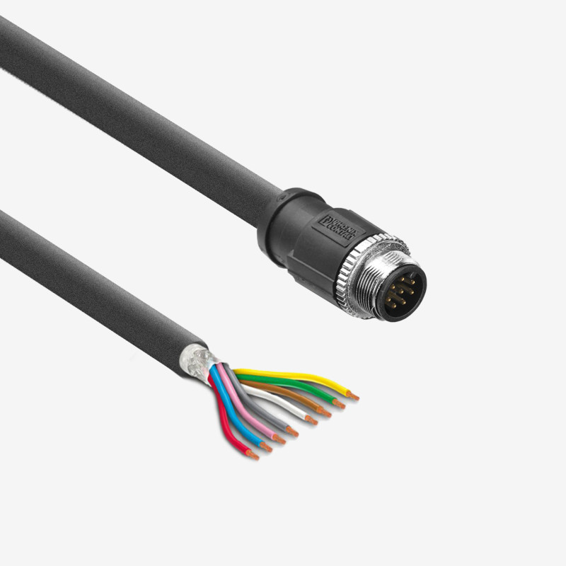 I/O+供电电缆，直式，8-pin，M12，5 m